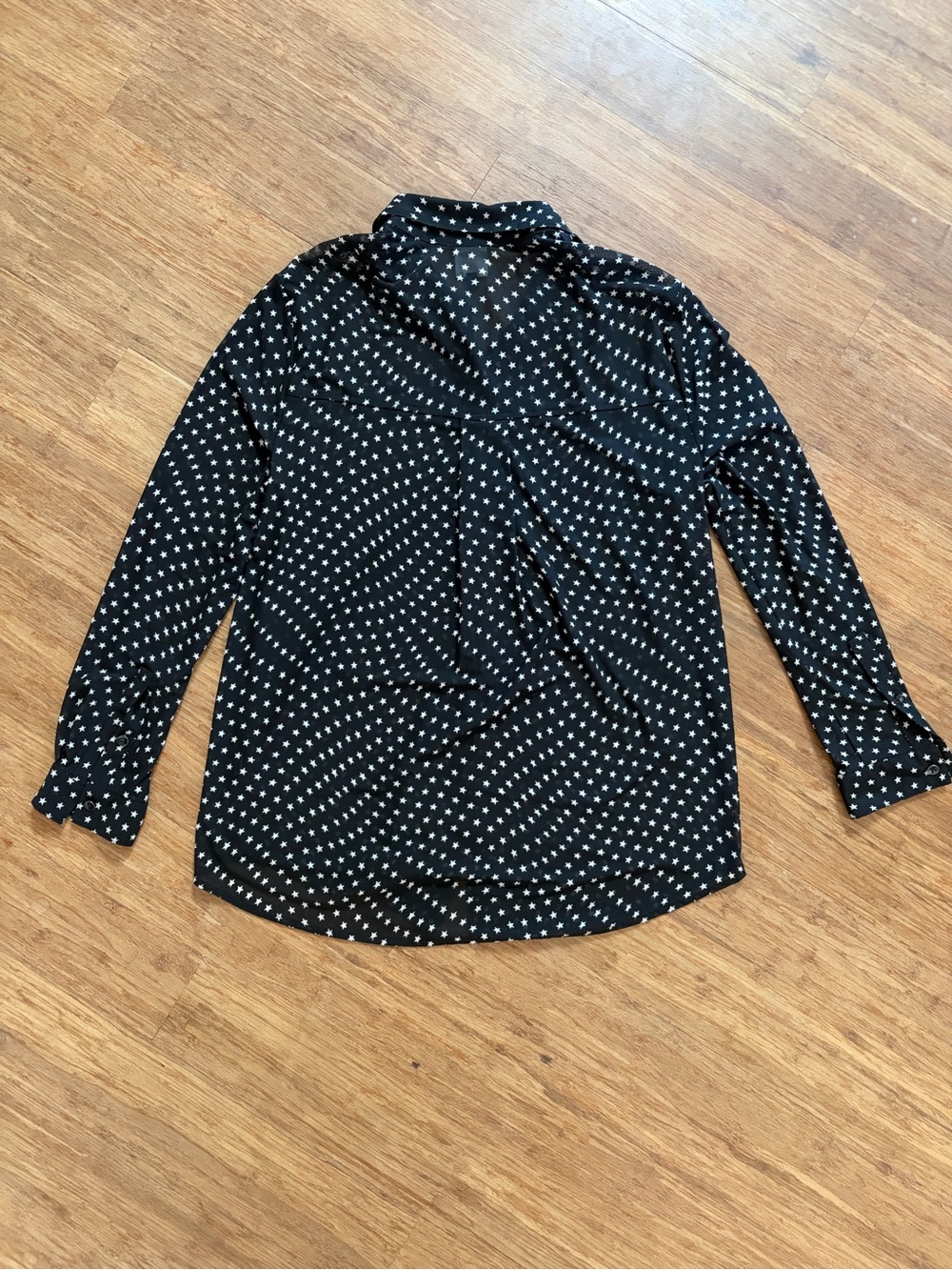 Cabi Black Mesh Star Print Button Down Blouse Long Sleeve Sheer Top Size M - Picture 7 of 7